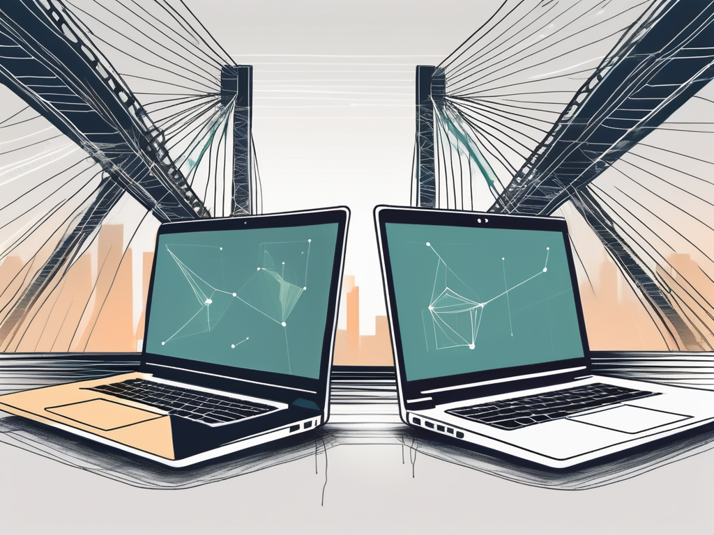 Two laptops connected with a digital bridge
