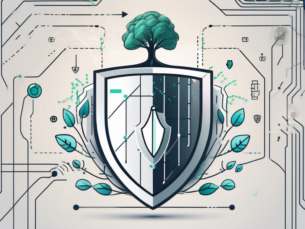 A fortified data center with a shield symbol